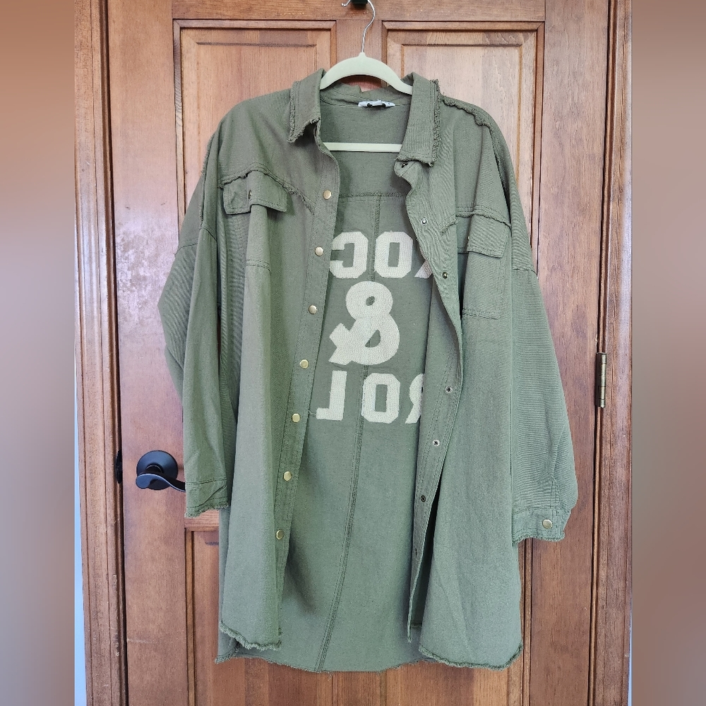 Davis & Dani Brand Rock & Roll Oversized Green Jacket - Medium